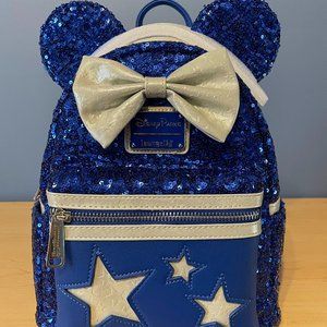 Loungefly Disney Parks Make A Wish Wishes Come True Blue Sequin Mini Backpack